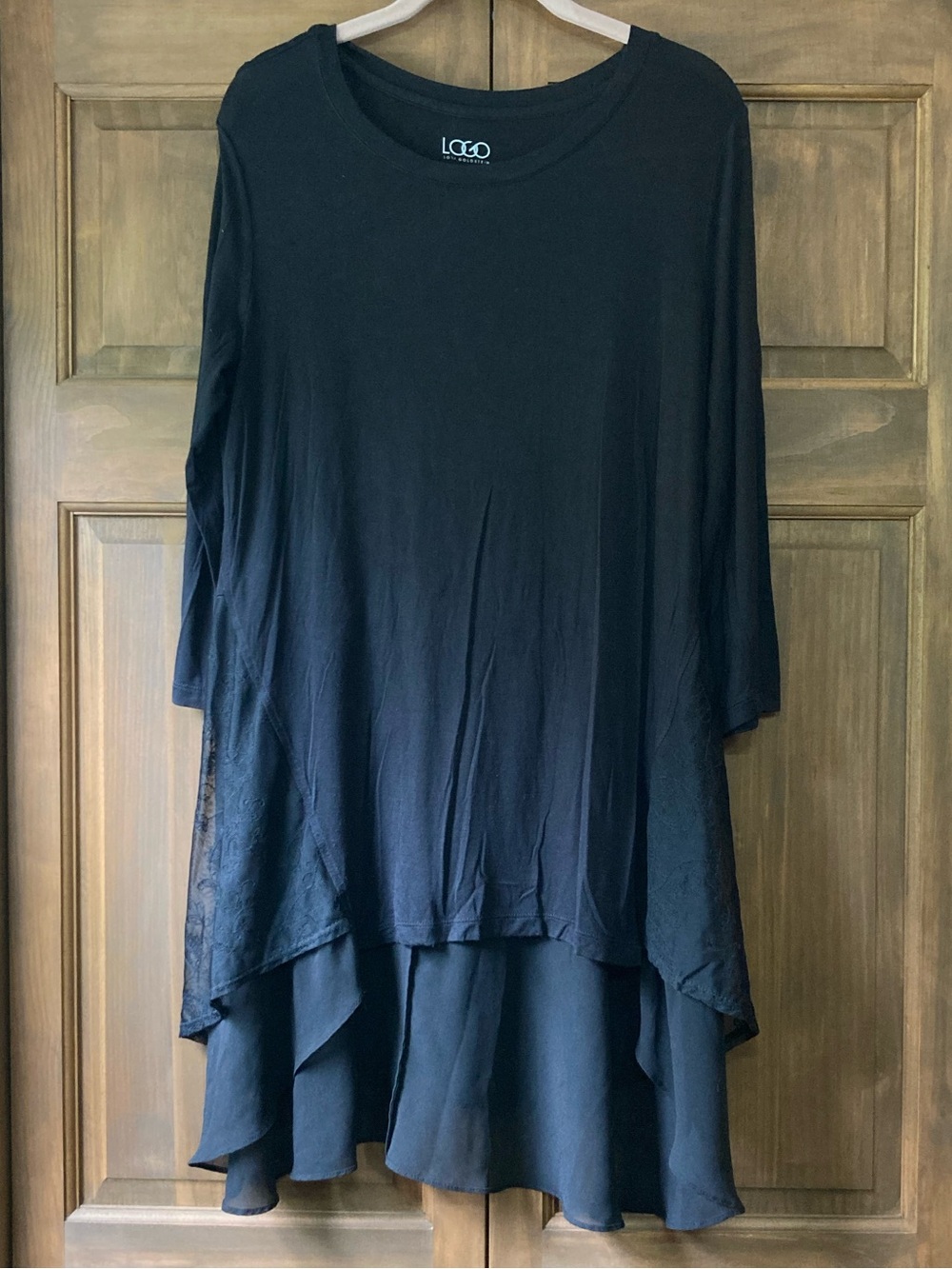 LOGO Black Faux Layers 3/4 Sleeve Tunic Medium
